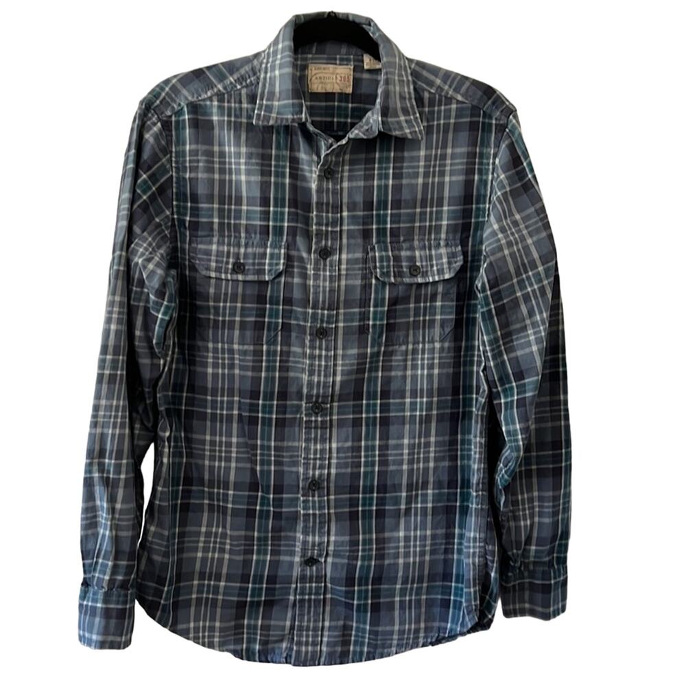 Article 365 Mens Size Small Blue Plaid Cotton Button Down Shirt Long Sleeves